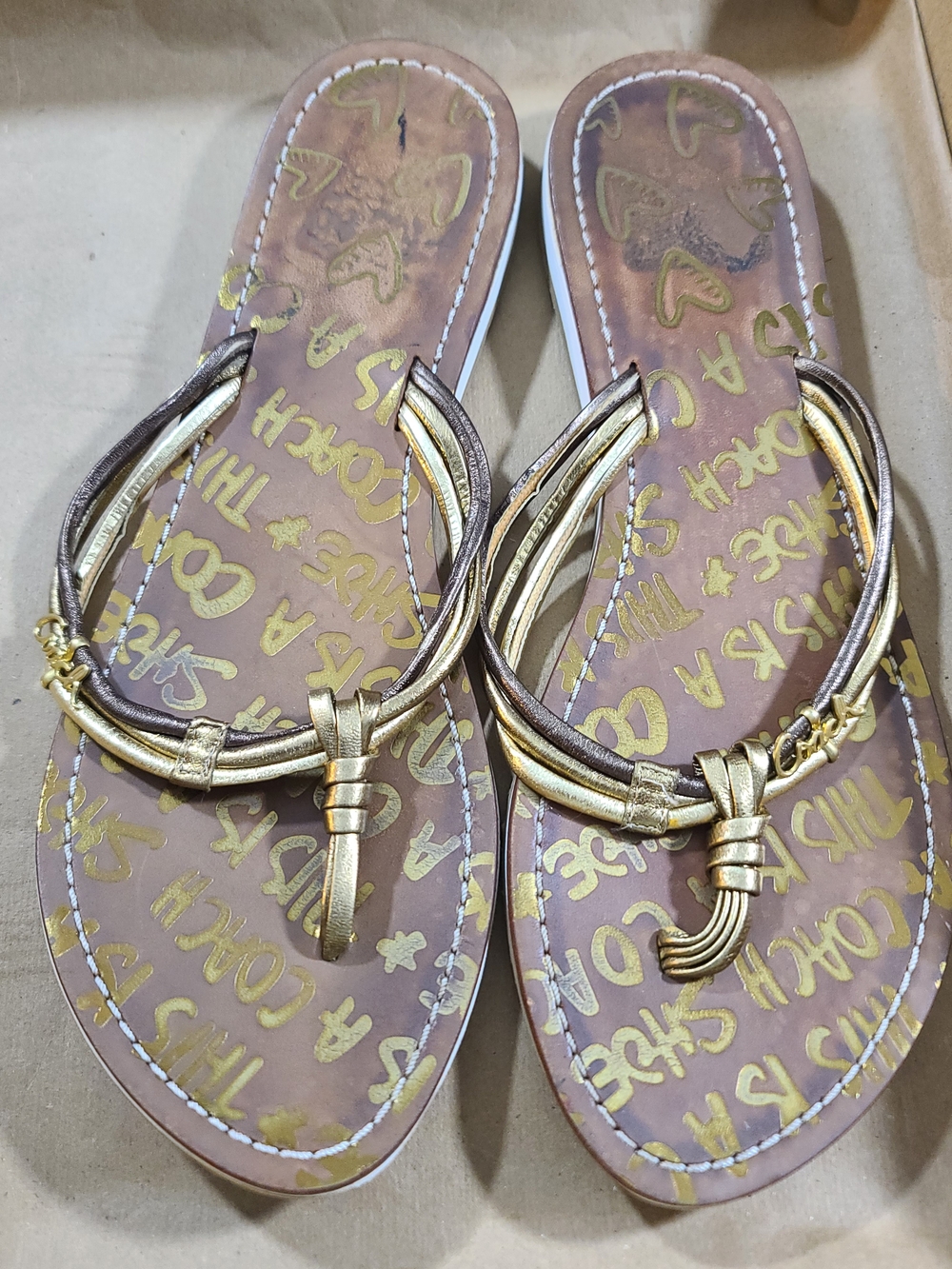 Coach Gold Metallic Knot Toe-Post Sandals